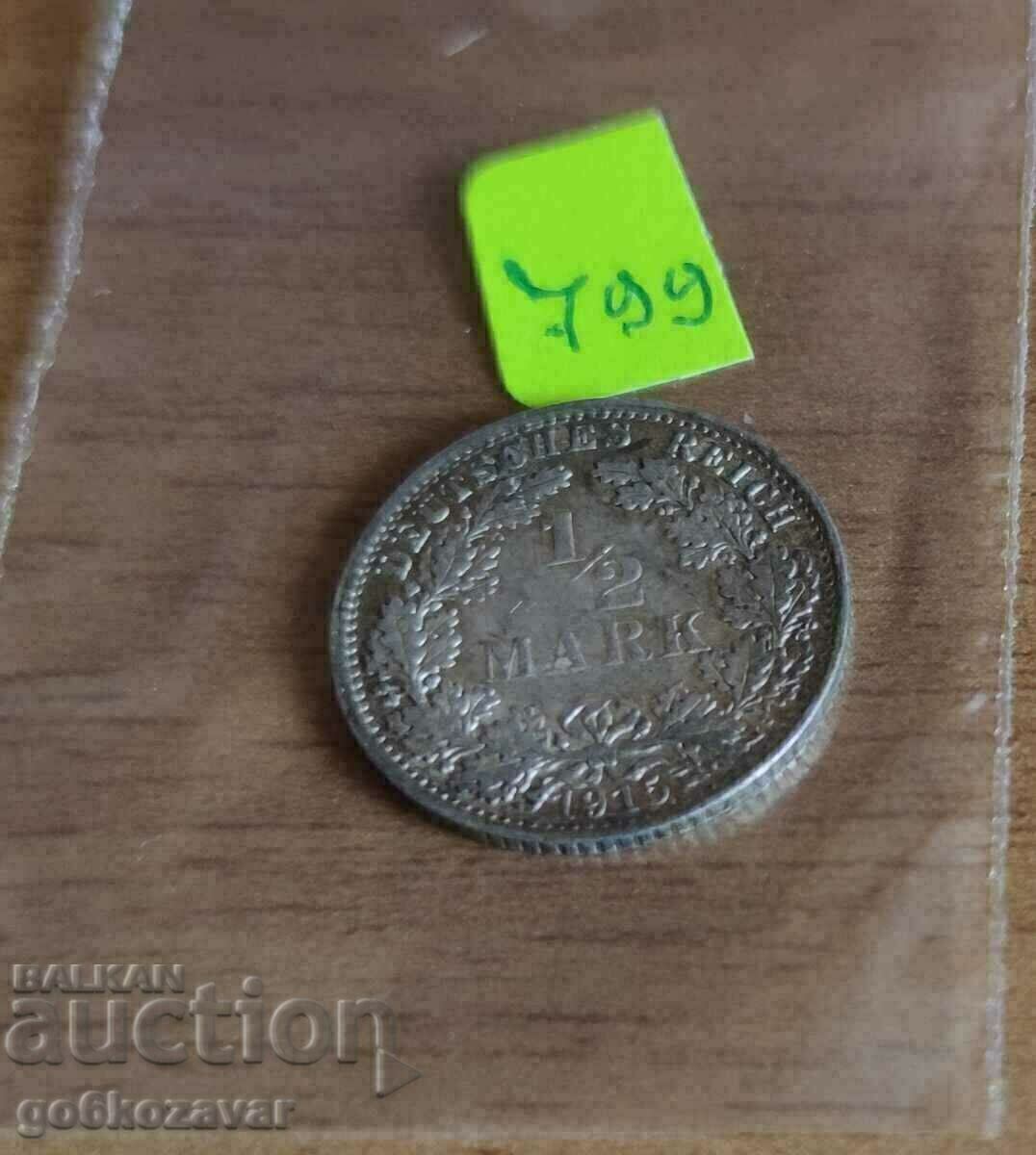 Auction  Germany 1/2 Stamp 1915 Silver