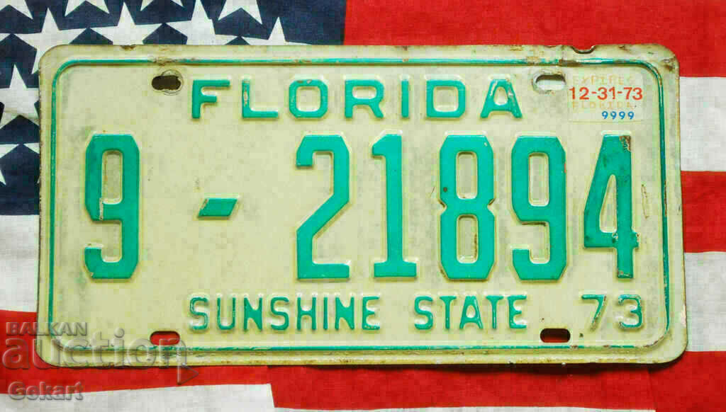 Placă de înmatriculare SUA FLORIDA 1973