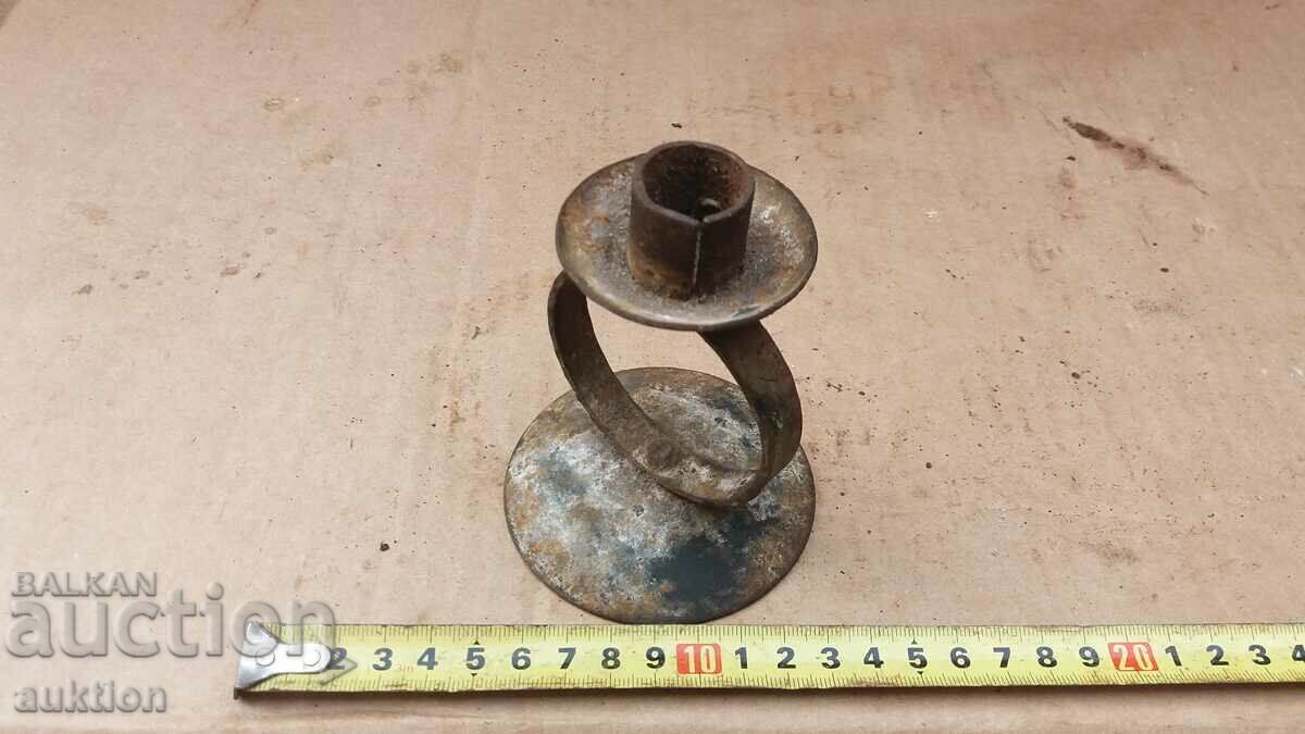 OLD SOLID SMALL METAL CANDLE HOLDER - 5
