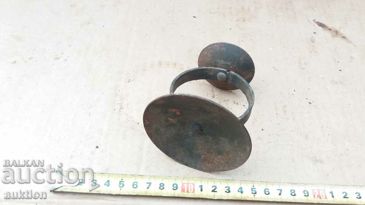 OLD SOLID SMALL METAL CANDLE HOLDER - 7