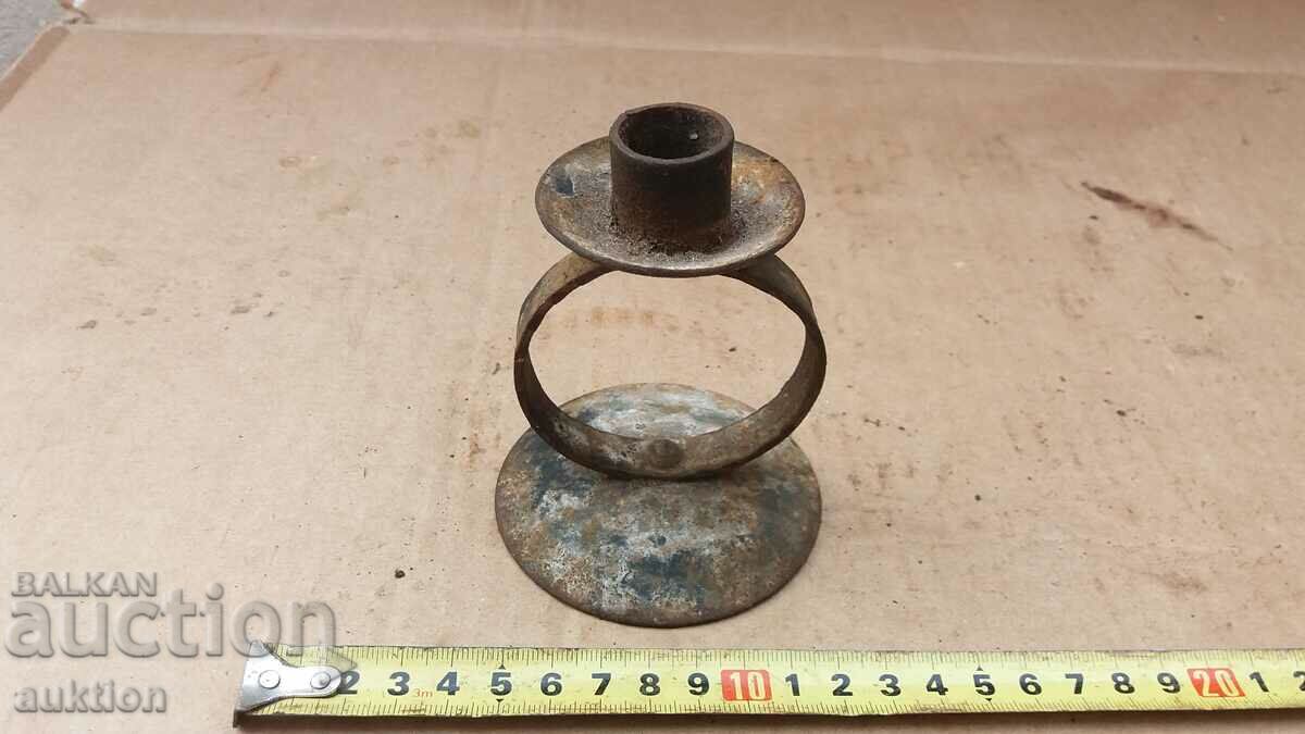OLD SOLID SMALL METAL CANDLE HOLDER