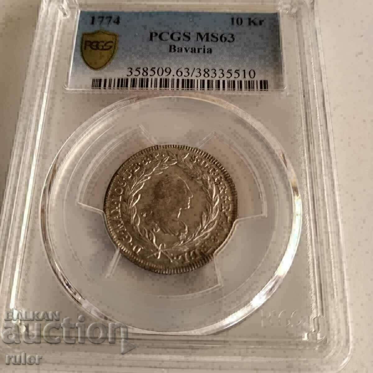 Δημοπρασία 10 Kreutzers 1774 MS 63 PCGS Bavaria Germany THOR GRADE RRR!