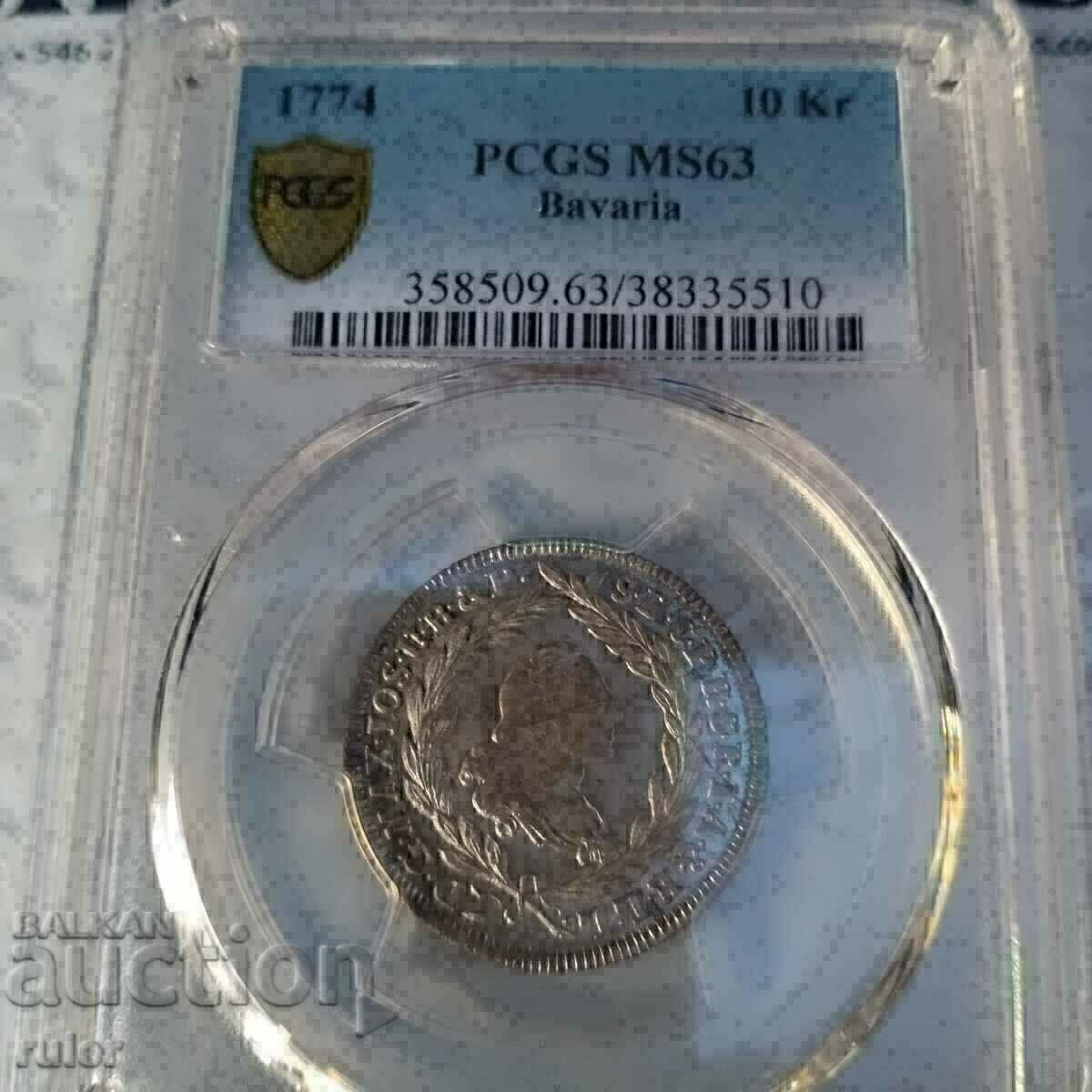 10 Kreutzers 1774 MS 63 PCGS Bavaria Germany THOR GRADE RRR! - 7