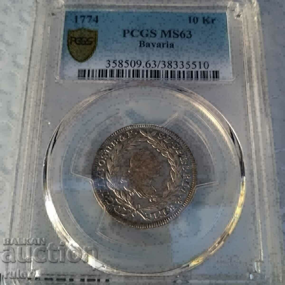 10 Кройцера 1774 MS 63 PCGS Бавария Германия ТОР ГРЕЙД RRR!