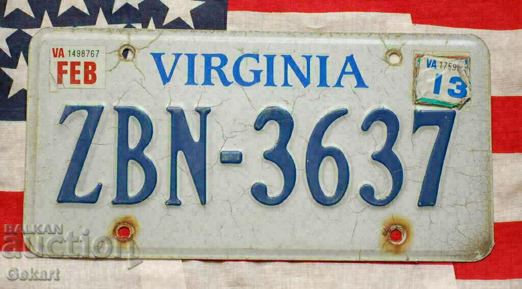 American license plate Plate VIRGINIA