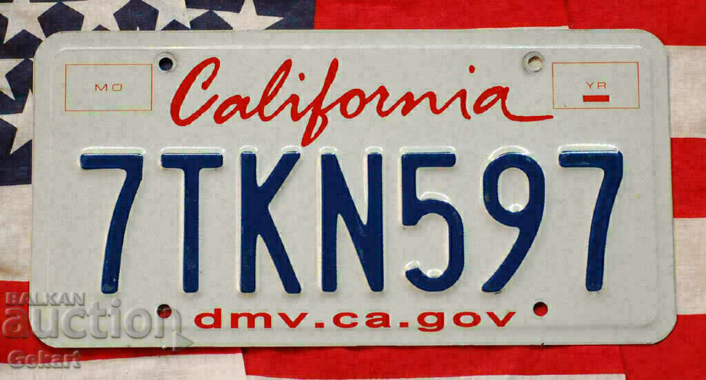 American License Plate Plate CALIFORNIA