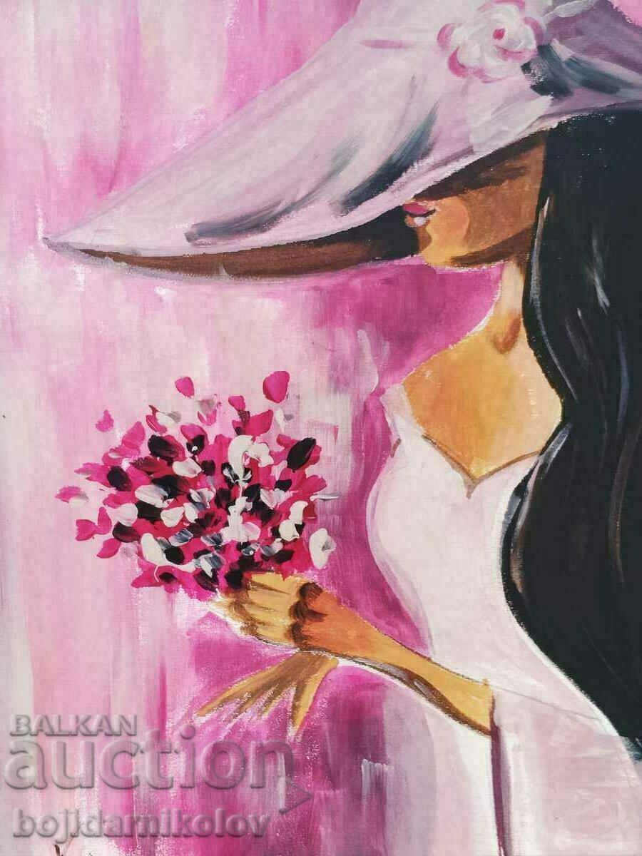 Auction  Bouquet of the beloved, painted picture 30/40 on canvas