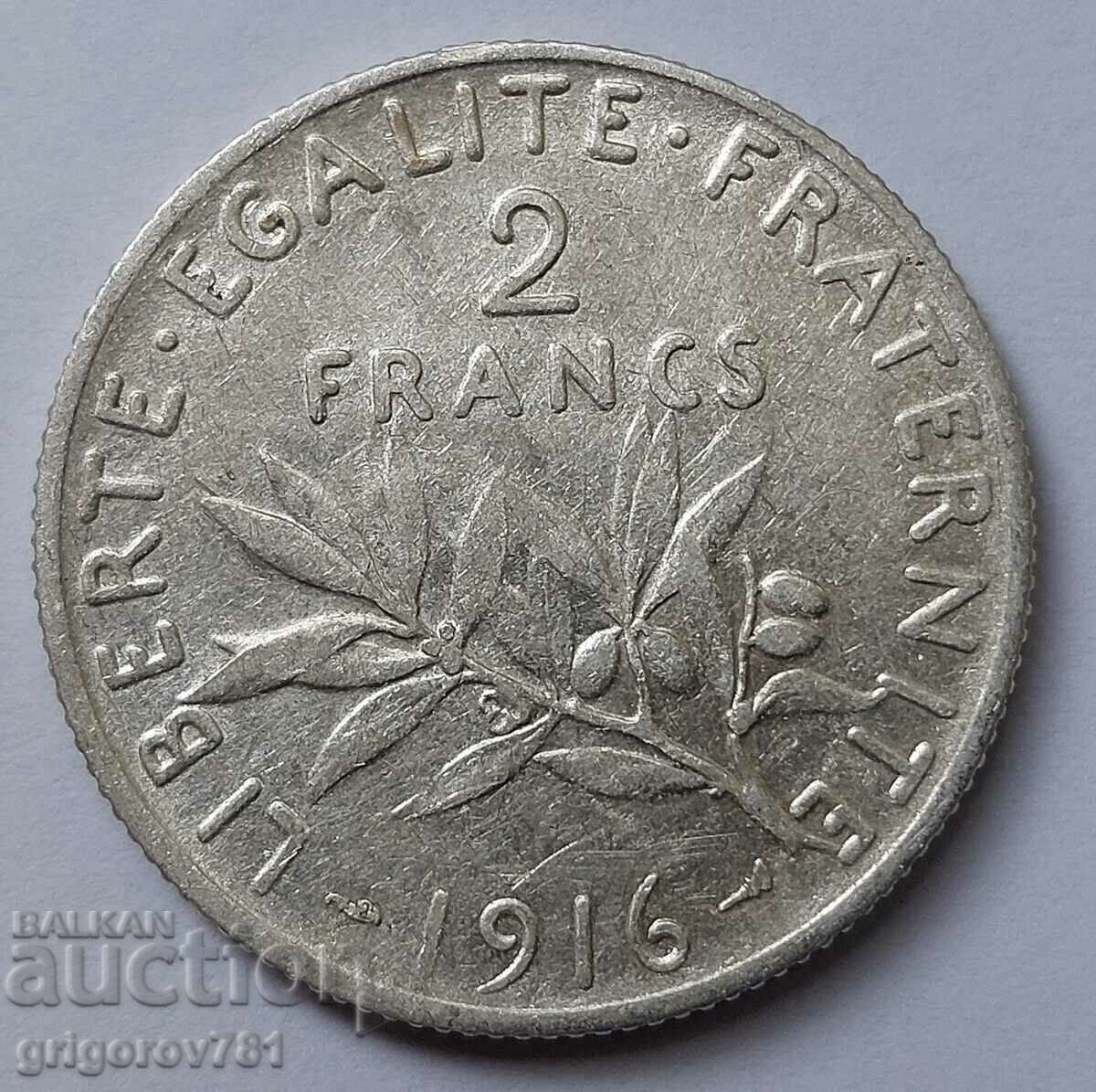 2 франка сребро Франция 1916 - сребърна монета #33