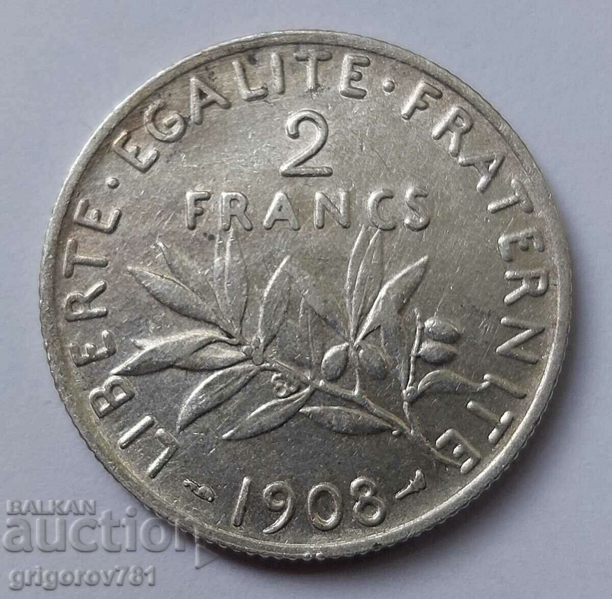 2 Φράγκα Ασήμι Γαλλία 1908 - Ασημένιο νόμισμα #35