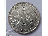 2 франка сребро Франция 1908 - сребърна монета #35