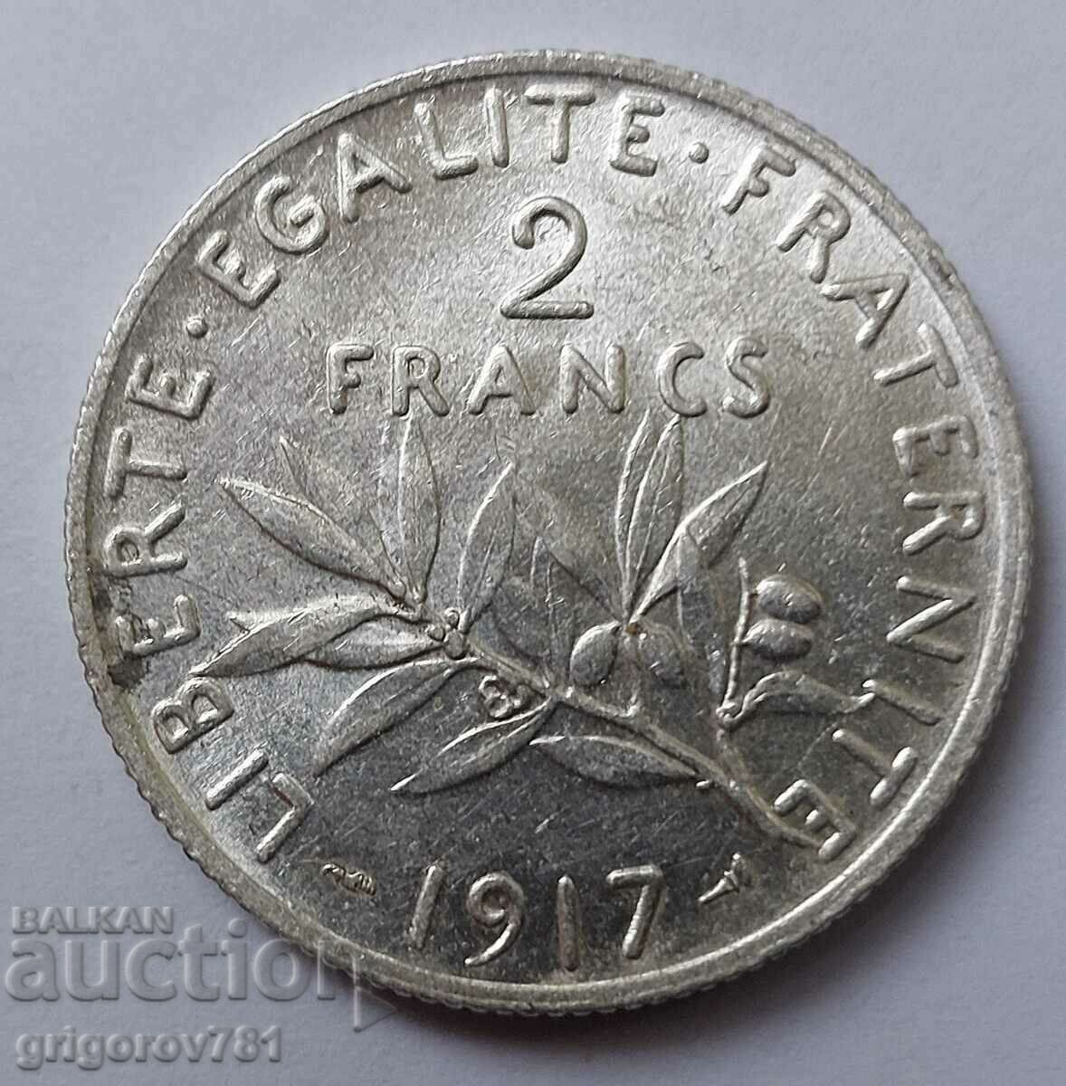 2 франка сребро Франция 1917 - сребърна монета #36