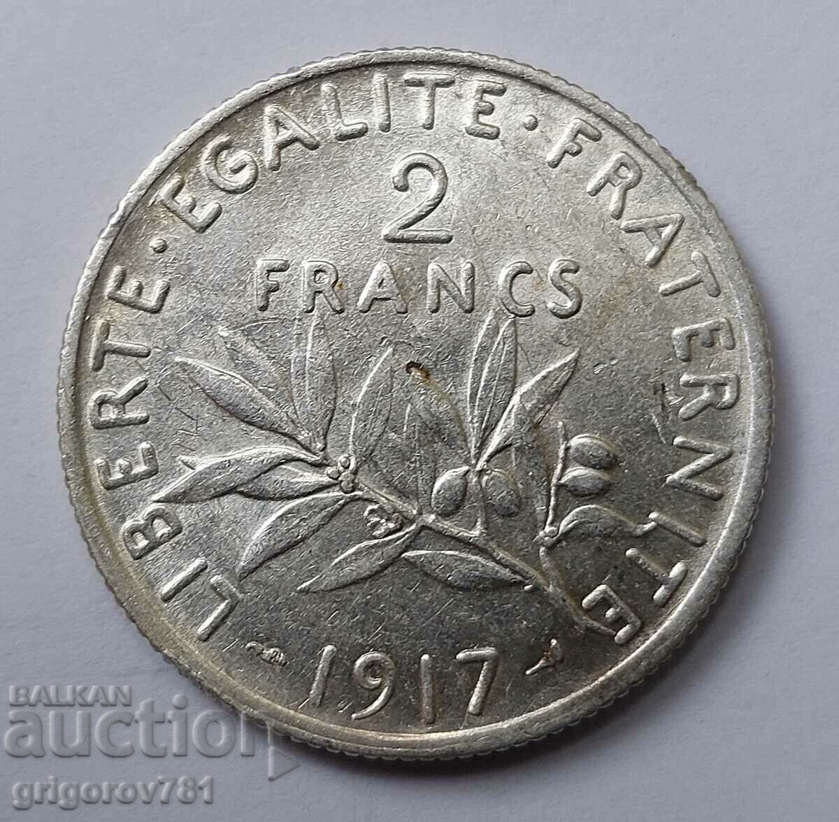 2 франка сребро Франция 1917 - сребърна монета #37