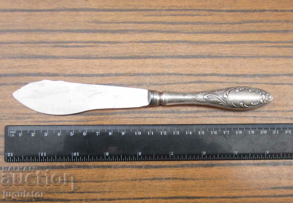 Auction old Russian silver plated butter knife with ornaments Auction old Russian silver plated butter knife with ornaments