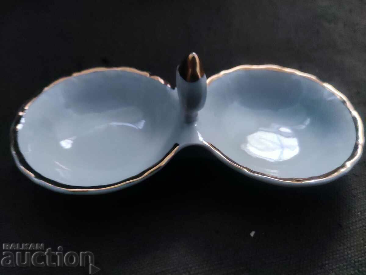 Auction Salt shaker with gilding, flowers, rooster Auction Salt shaker with gilding, flowers, rooster