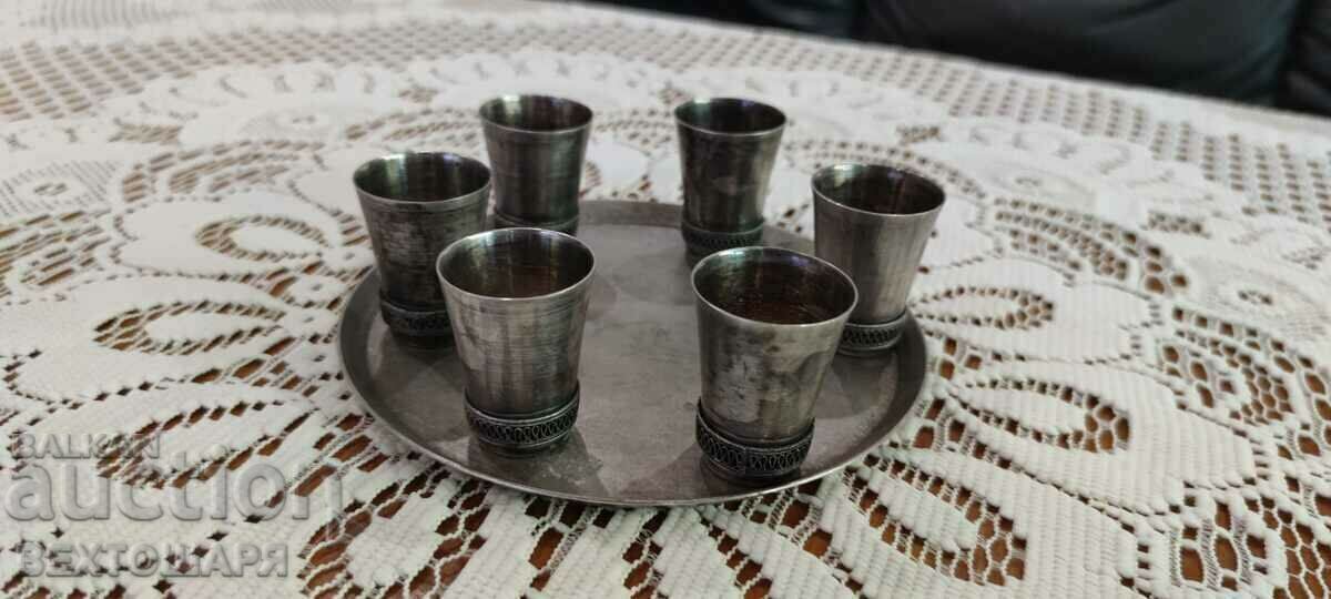 Antique Silver Plated Russian Service for Vodka - Liqueur - Melchior with price 179.00 BGN | € 91.52 Antique Silver Plated Russian Service for Vodka - Liqueur - Melchior with price 179.00 BGN | € 91.52