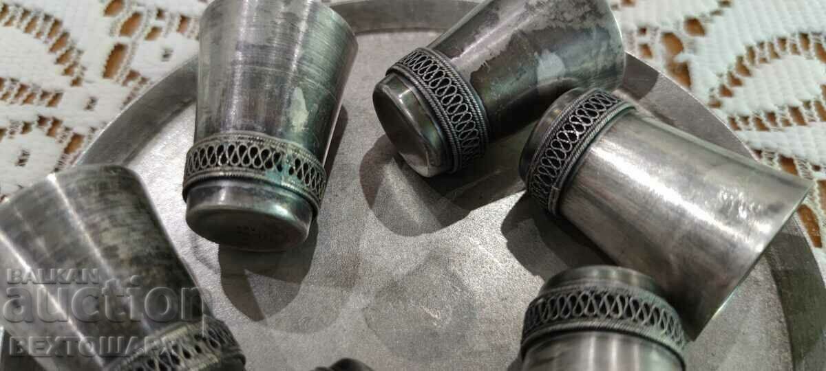 Antique Silver Plated Russian Service for Vodka - Liqueur - Melchior - 7 Antique Silver Plated Russian Service for Vodka - Liqueur - Melchior - 7