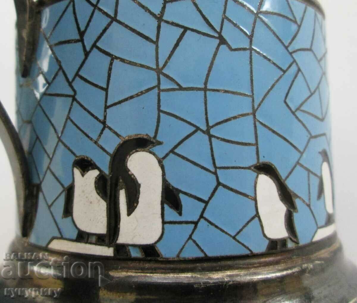 Παλιό ρωσικό εμαγιέ κυτταρικό σμάλτο με πιγκουίνους - 7