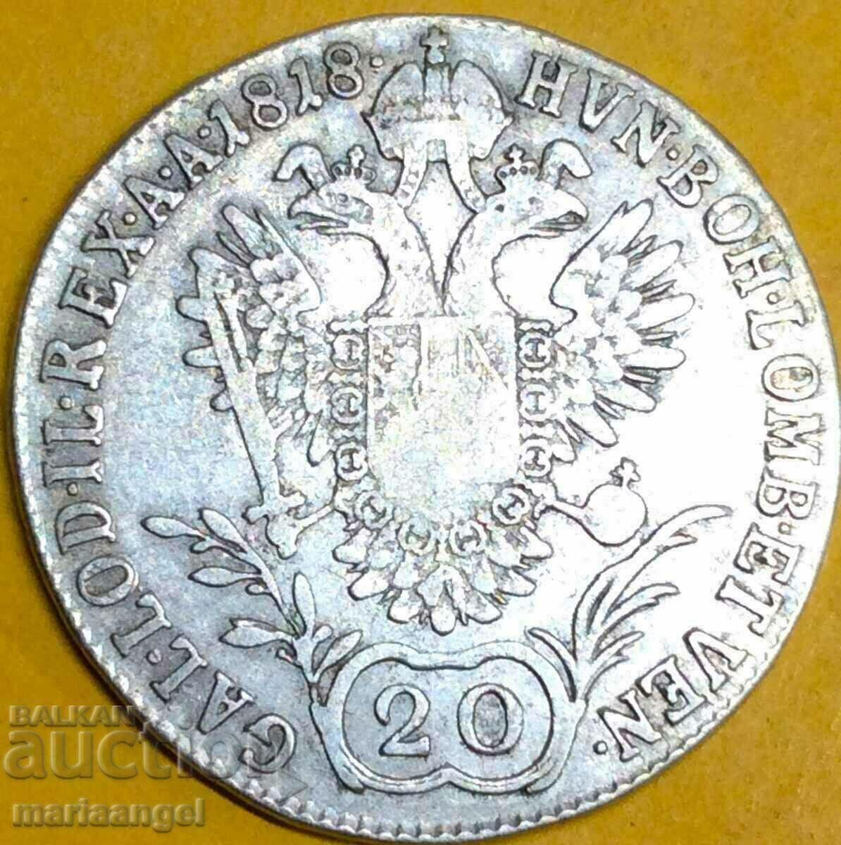 20 кройцера 1818 Австрия А - Вена Унгария сребро