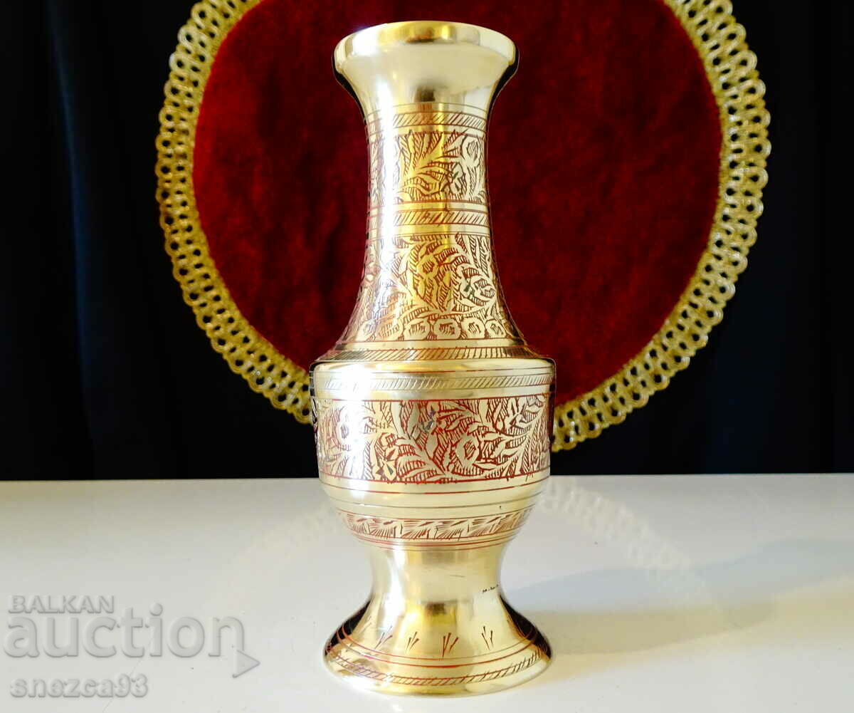 Bronze vase British India 12 cm., cellular enamel, marked