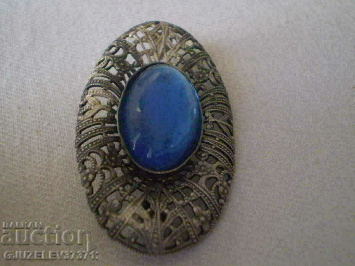 brooch Czech glass with blue color and filigree 1920 - 5 brooch Czech glass with blue color and filigree 1920 - 5