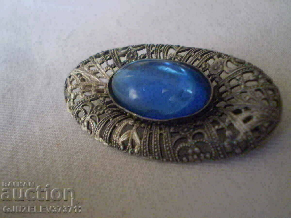 brooch Czech glass with blue color and filigree 1920 - 7 brooch Czech glass with blue color and filigree 1920 - 7