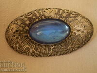 brooch Czech glass with blue color and filigree 1920