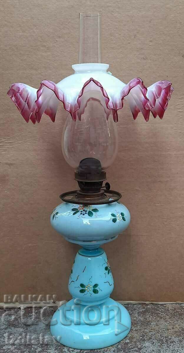 Vintage hand painted glass gas lamp