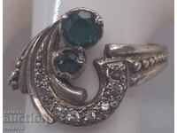 VERY BEAUTIFUL WOMEN'S SILVER RING WITH EMERALDS