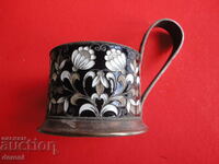 Russian silver coaster cup enamel gilding 916
