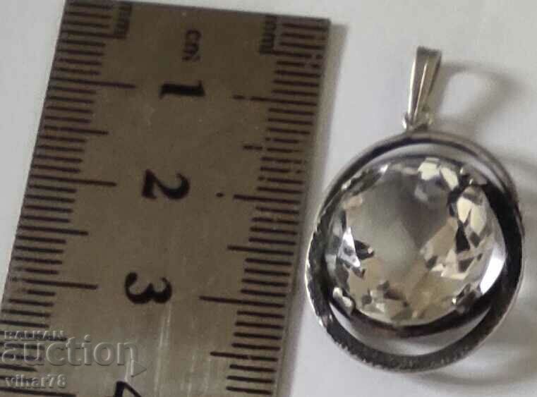 OLD SILVER PENDANT WITH NATURAL MOUNTAIN CRYSTAL - 5