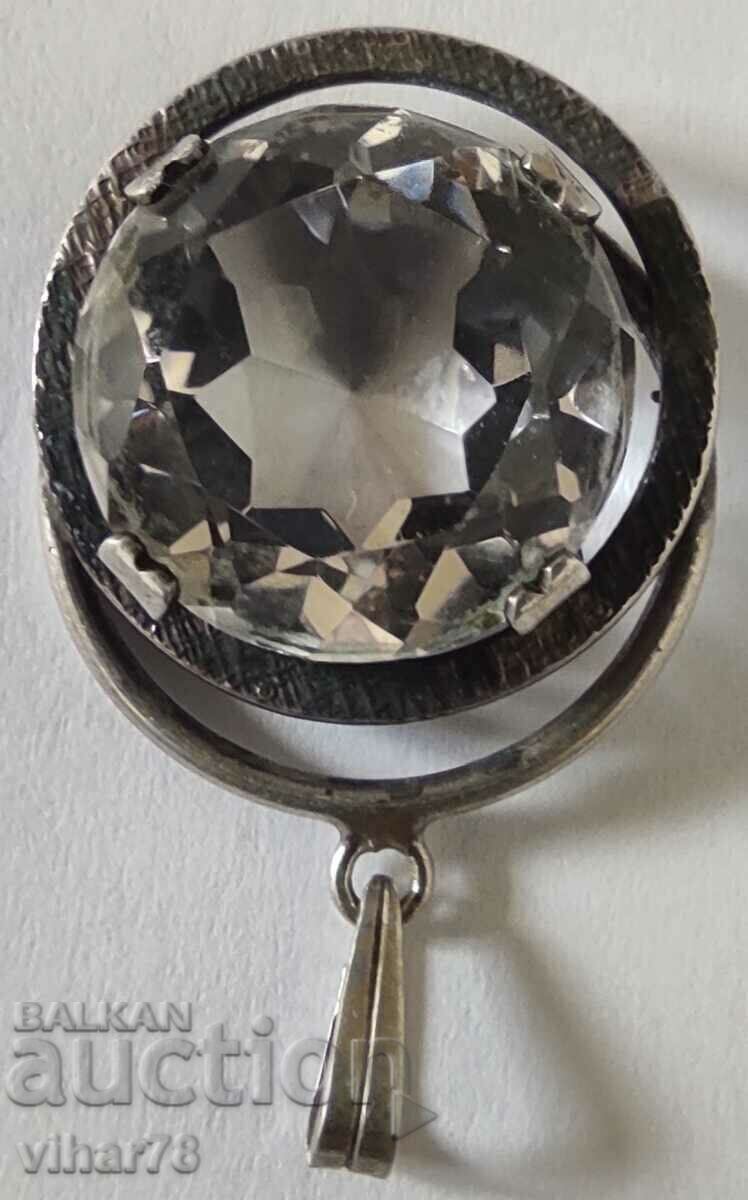 OLD SILVER PENDANT WITH NATURAL MOUNTAIN CRYSTAL - 6