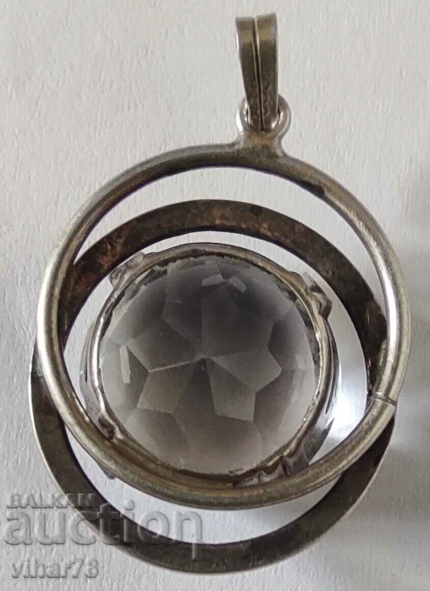 OLD SILVER PENDANT WITH NATURAL MOUNTAIN CRYSTAL - 7