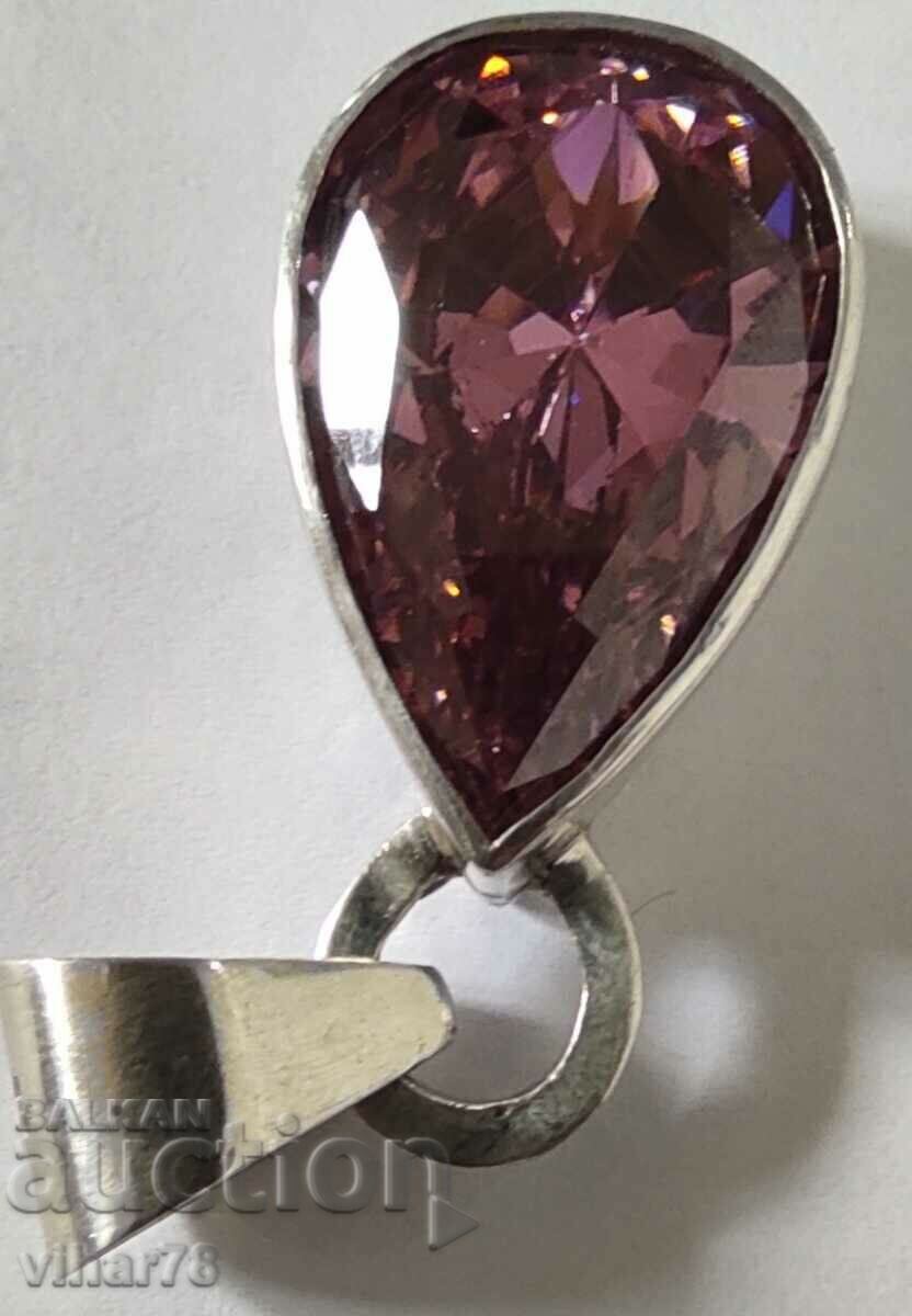 Auction Solid silver pendant with pink zircon Auction Solid silver pendant with pink zircon