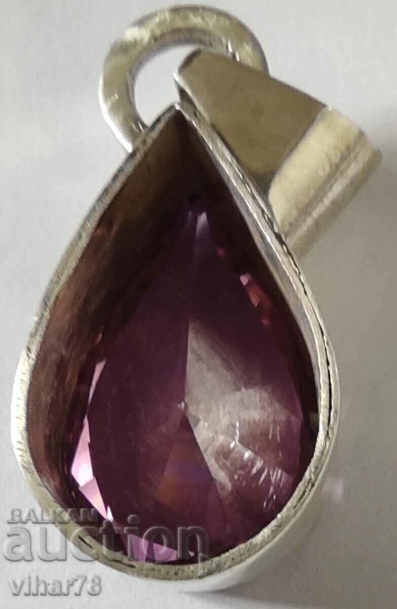 Solid silver pendant with pink zircon - 6 Solid silver pendant with pink zircon - 6