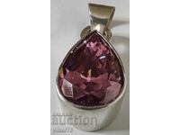Solid silver pendant with pink zircon