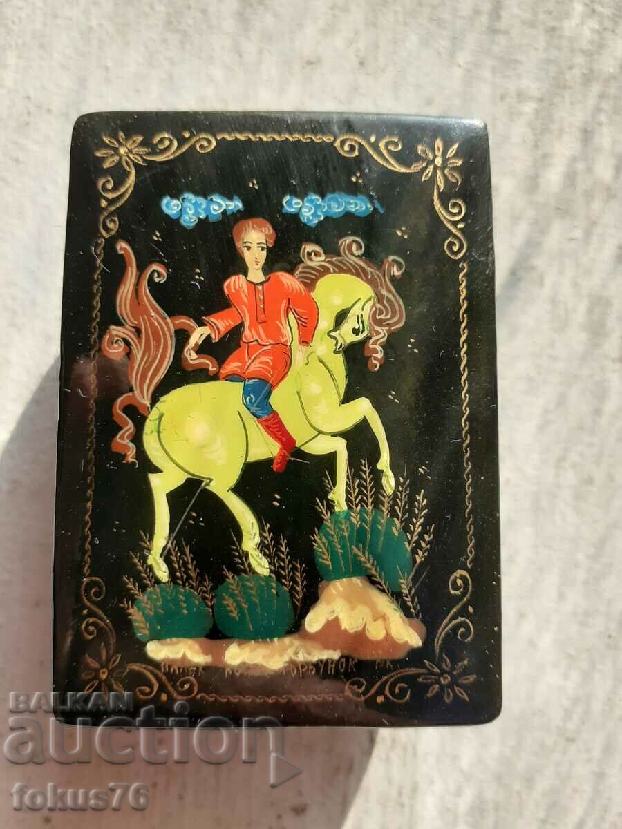 Old Russian lacquer box papier mache hand painted