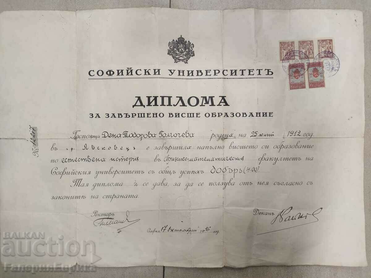 Diploma Universitatea din Sofia 1936 note