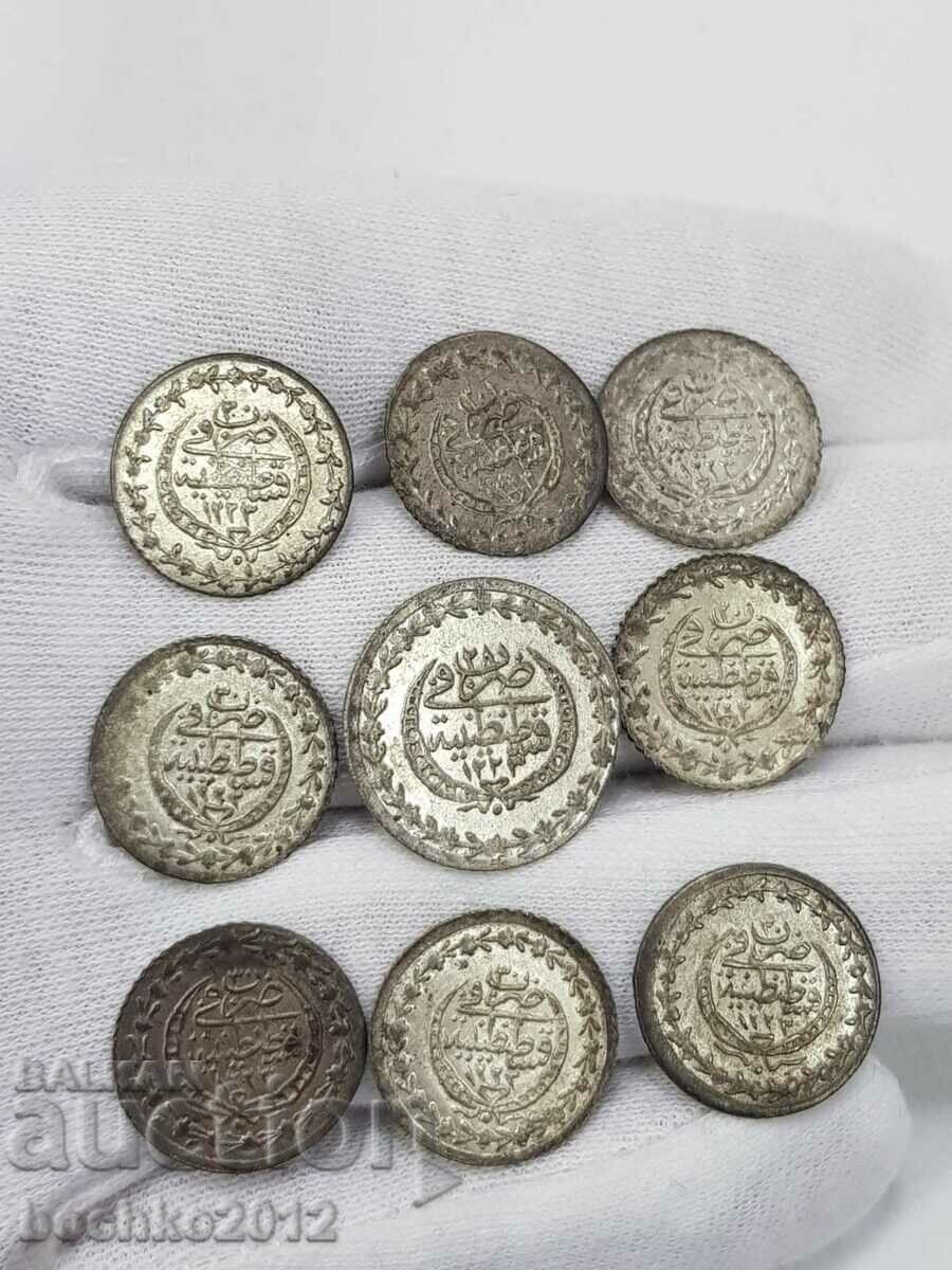 9 pcs. turkish ottoman coins, coin top quality