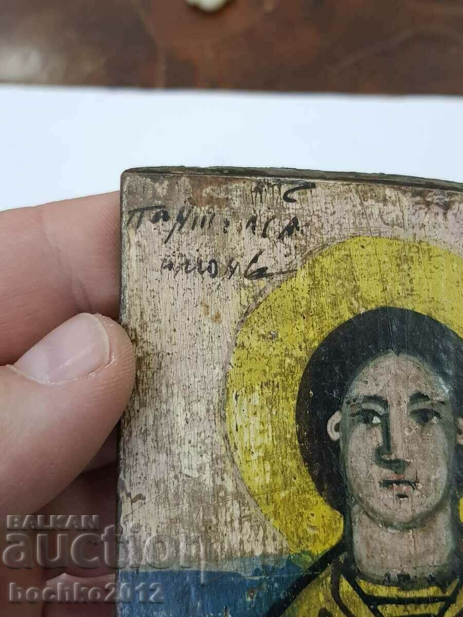 Auction Rare Revival Bulgarian icon triptych St. Pantaleimon Auction Rare Revival Bulgarian icon triptych St. Pantaleimon
