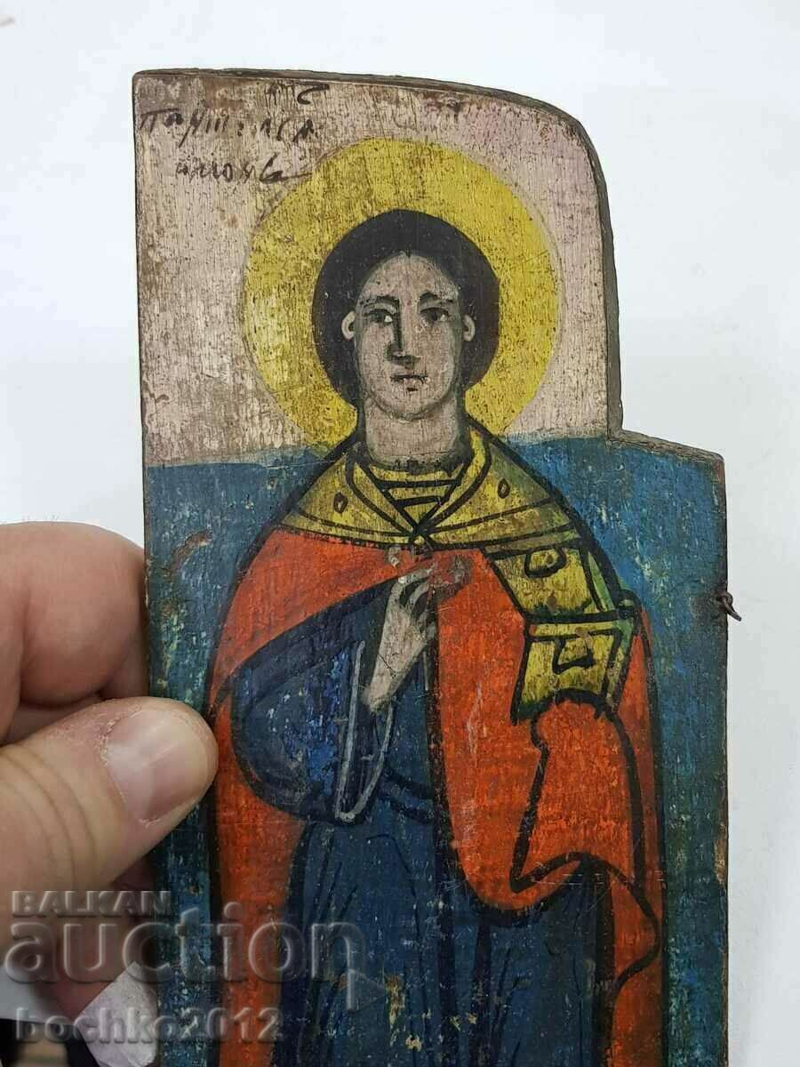 Rare Revival Bulgarian icon triptych St. Pantaleimon - 7 Rare Revival Bulgarian icon triptych St. Pantaleimon - 7