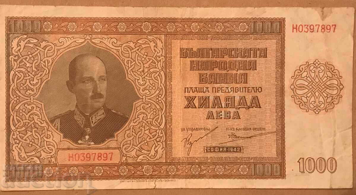 Regatul Bulgariei 1000 BGN 1942 Boris lll