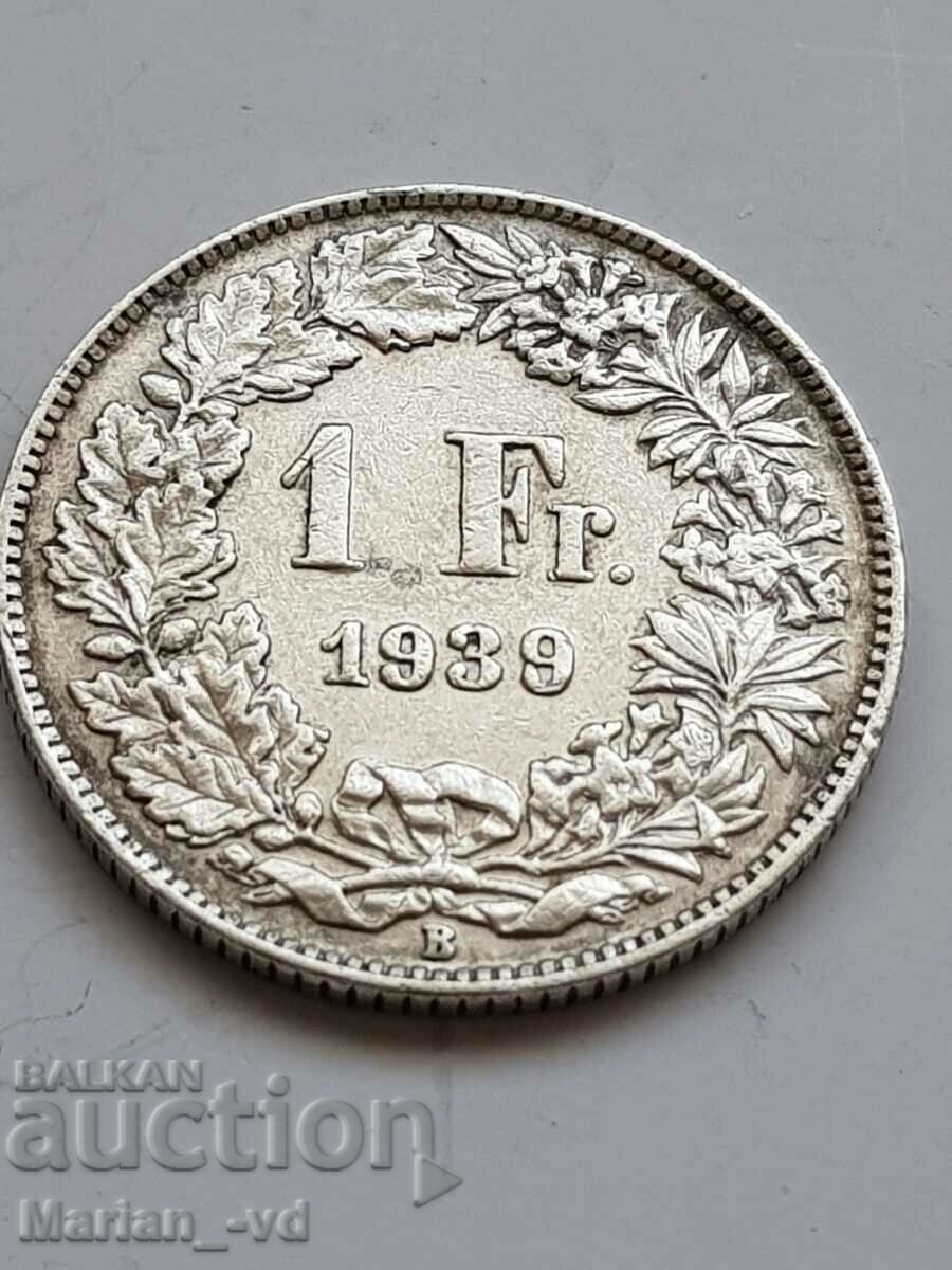 Швейцария 1 франк, 1939 Сребро 0.835