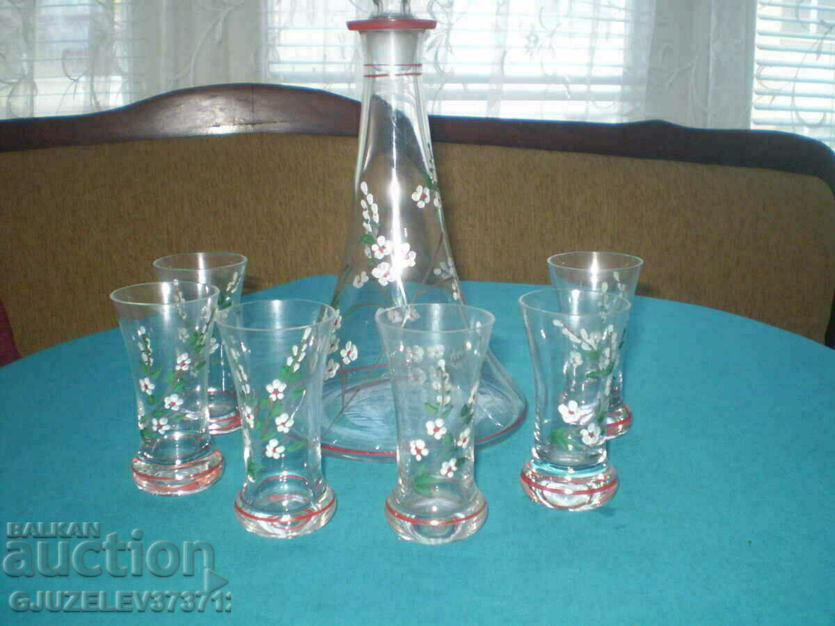 Old brandy service hand painted 6 glasses and a column with price 219.00 BGN | € 111.97 Old brandy service hand painted 6 glasses and a column with price 219.00 BGN | € 111.97