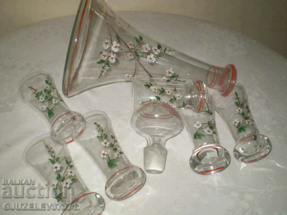 Old brandy service hand painted 6 glasses and a column - 6 Old brandy service hand painted 6 glasses and a column - 6
