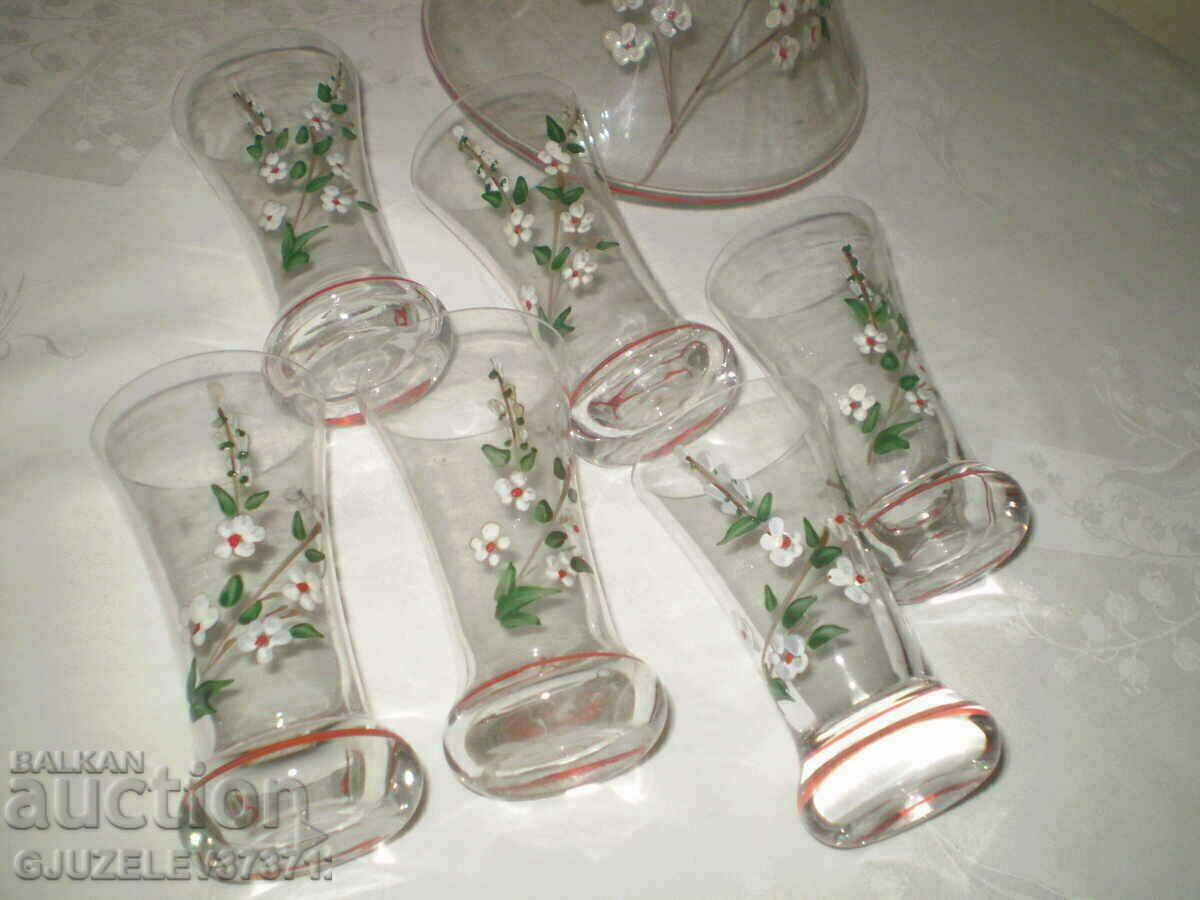 Old brandy service hand painted 6 glasses and a column - 7 Old brandy service hand painted 6 glasses and a column - 7