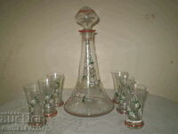 Old brandy service hand painted 6 glasses and a column