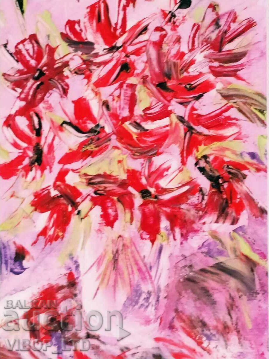 STILL LIFE IN RED, highly embossed oil painting, framed with price 59.98 BGN | € 30.67 STILL LIFE IN RED, highly embossed oil painting, framed with price 59.98 BGN | € 30.67