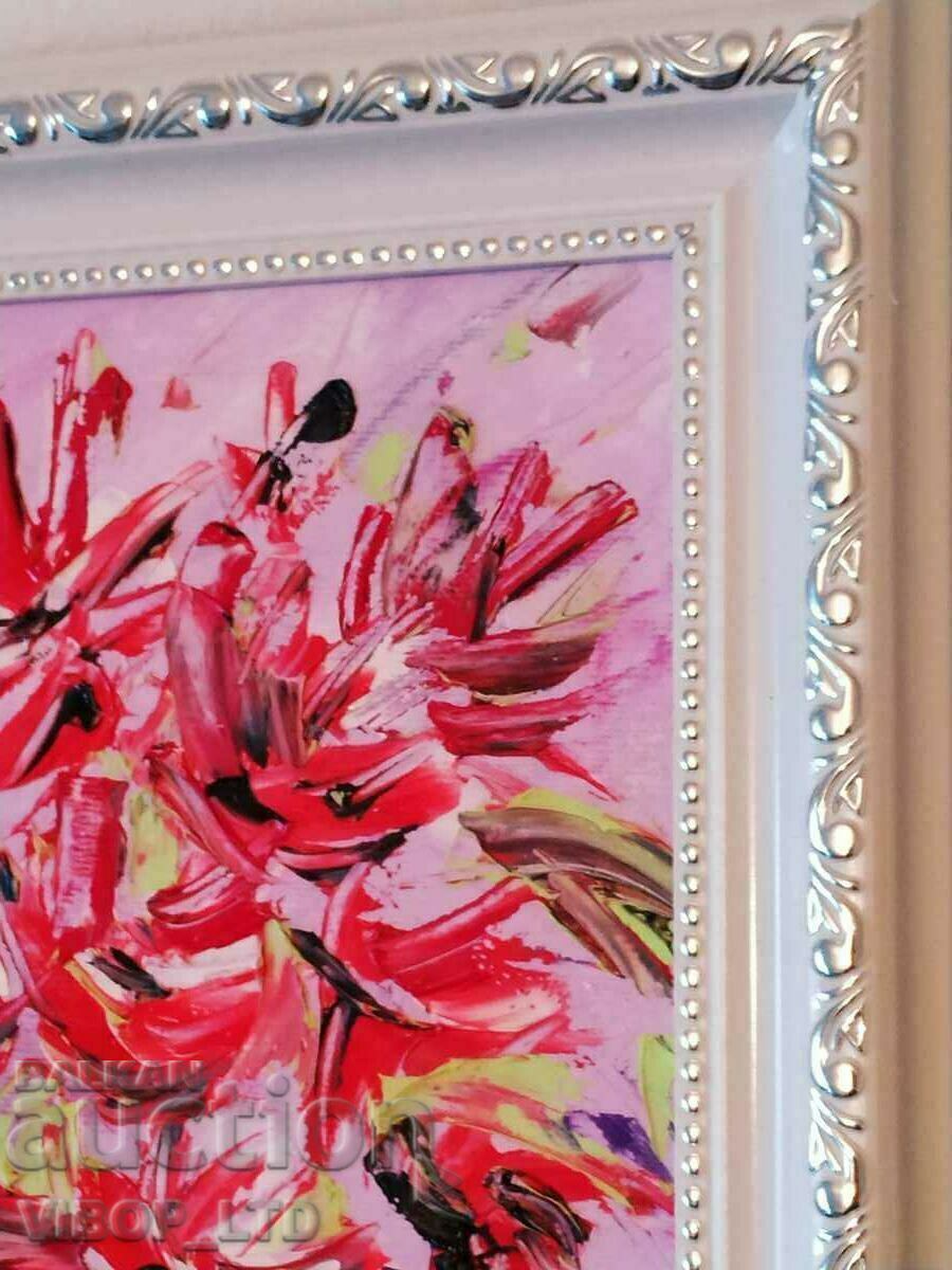 STILL LIFE IN RED, highly embossed oil painting, framed - 5 STILL LIFE IN RED, highly embossed oil painting, framed - 5