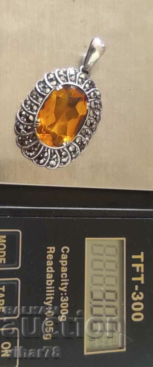 MASSIVE SILVER PENDANT WITH HUGE ZIRCONIA AND MARCAZITE with price 199.99 BGN | € 102.25 MASSIVE SILVER PENDANT WITH HUGE ZIRCONIA AND MARCAZITE with price 199.99 BGN | € 102.25