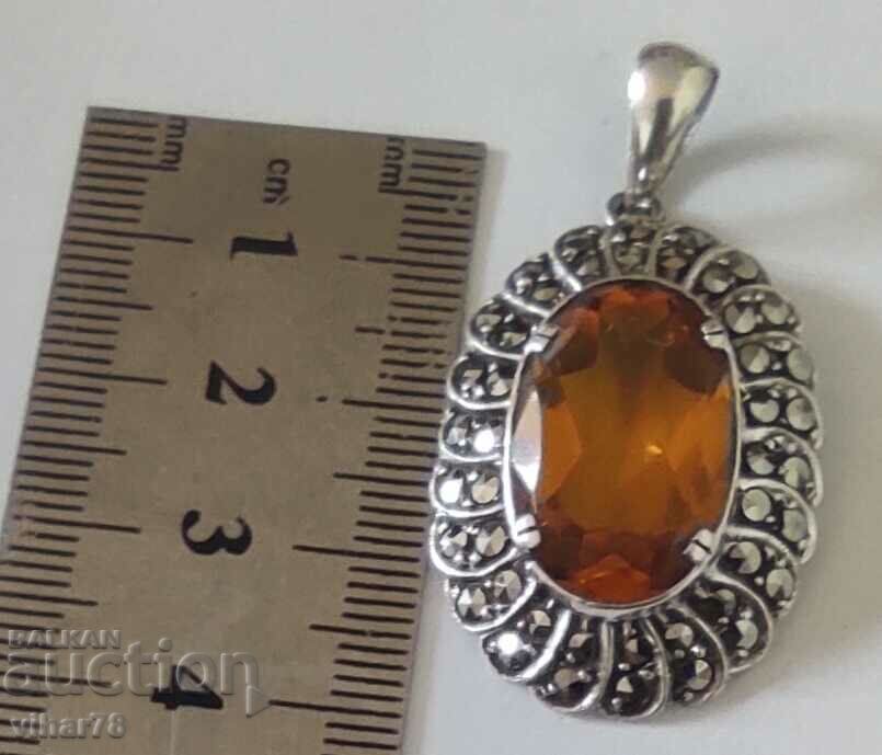 MASSIVE SILVER PENDANT WITH HUGE ZIRCONIA AND MARCAZITE - 5 MASSIVE SILVER PENDANT WITH HUGE ZIRCONIA AND MARCAZITE - 5